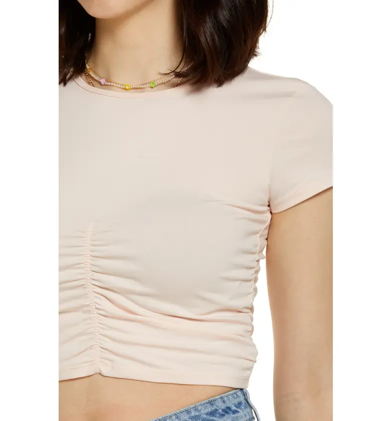  BP. Ruched Organic Cotton Crop T-Shirt_PINK CREOLE