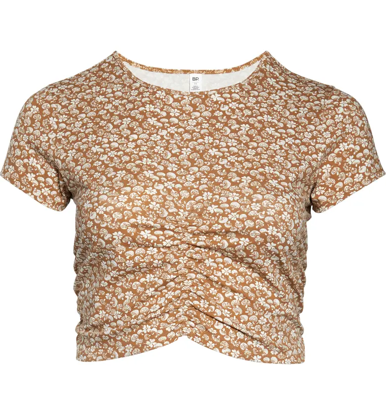  BP. Ruched Organic Cotton Crop T-Shirt_TAN DALE LUCKY MUSHROOMS