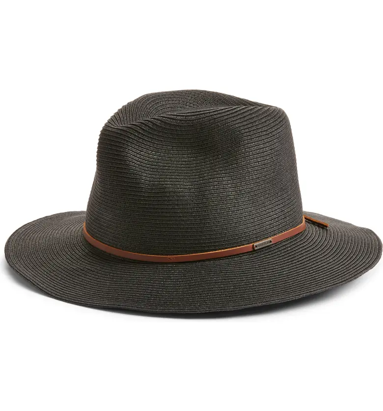 Brixton Wesley Packable Straw Fedora_BLACK/BROWN