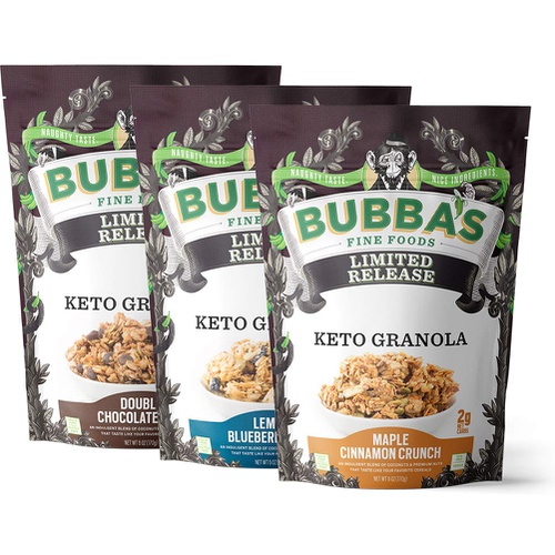 BUBBAS FINE FOODS HIGH OCTANE. LOW DRAG Bubbas Foods Keto Friendly Granola Variety Pack, 6oz (Pack of 3) | Gluten Free, Low Sugar Breakfast Cereal…