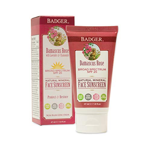  Badger - SPF 25 Zinc Face Sunscreen Lotion - Damascus Rose - Broad Spectrum Everyday Face Sunscreen, Natural Mineral Face Sunscreen with Organic Ingredients 1.6 fl oz