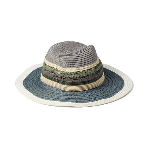  Badgley Mischka Straw Fedora with Open Weave Detail and Contrast Stripes Combo