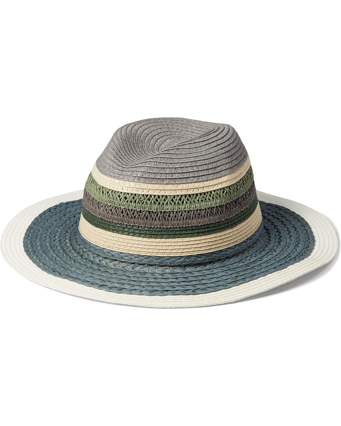  Badgley Mischka Straw Fedora with Open Weave Detail and Contrast Stripes Combo