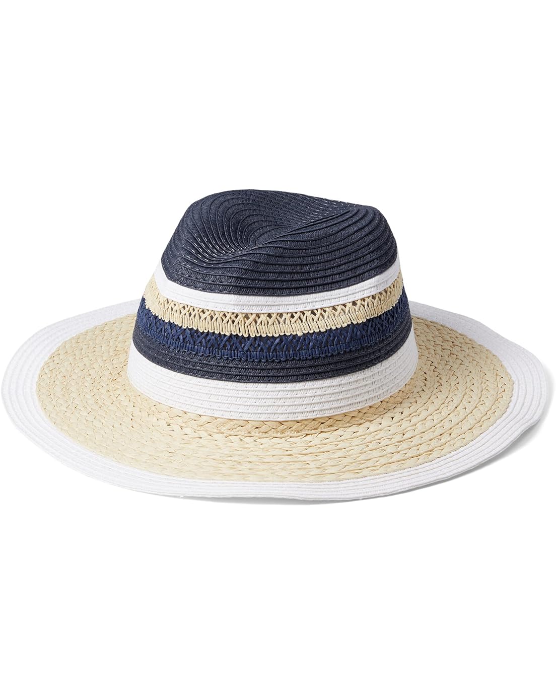 Badgley Mischka Straw Fedora with Open Weave Detail and Contrast Stripes Combo