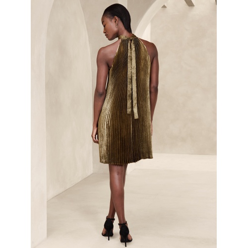 바나나리퍼블릭 Gold Lame Pleated Mini Dress