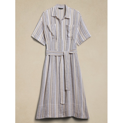 바나나리퍼블릭 Pleated Linen-Blend Midi Shirtdress