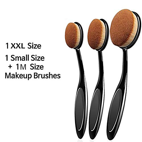  Beautia 3Pack Oval Makeup Brushes, Powder, Concealer. Contouring Makeup Tools (XXL/M/S)