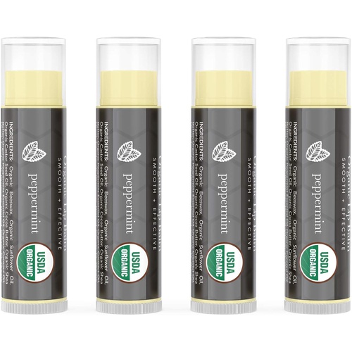  Beauty by Earth Organic Lip Balm Peppermint - 4 Pack of Natural Lip Balm, Lip Moisturizer, Lip Treatment for Dry Lips, Lip Care Gifts for Women or Men, Lip Repair, Organic Chapstick for Soft Lips,
