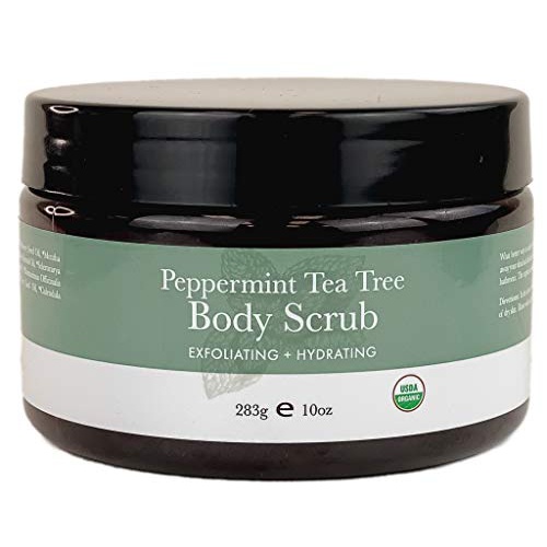  Beauty by Earth Organic Body Scrub - Peppermint Tea Tree Sugar Scrub Hydrating Exfoliating Body Scrub for Women & Men, Body Exfoliator for Shower and Bath
