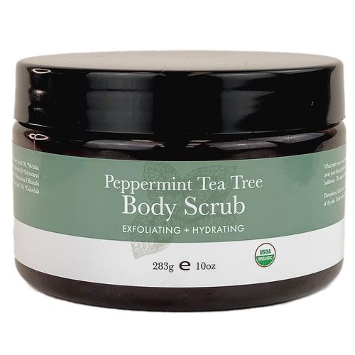  Beauty by Earth Organic Body Scrub - Peppermint Tea Tree Sugar Scrub Hydrating Exfoliating Body Scrub for Women & Men, Body Exfoliator for Shower and Bath