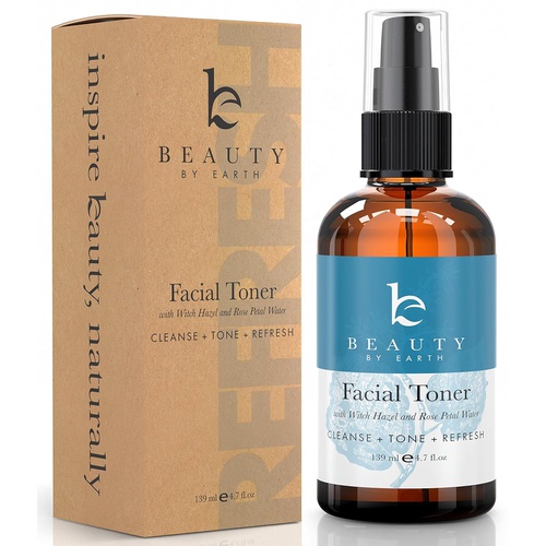  Beauty by Earth Face Toner Rose Water Spray - Organic Witch Hazel & Rosewater Spray Facial Toner for Women, Skin Care Toner for Face Care, Face Mist to pH Balance, Face Spray Facial Mist with Hydr