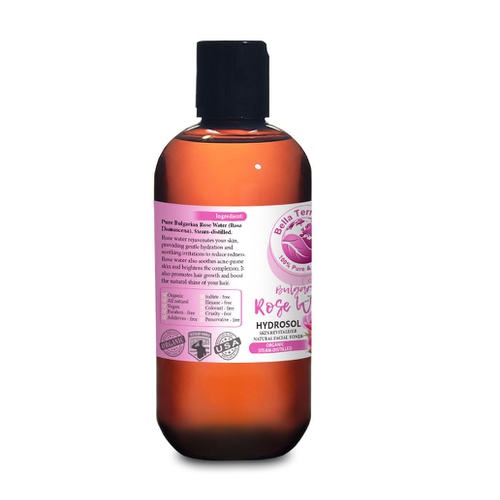  Bella Terra Oils NEW Rose Water Bulgarian. 8oz. Hydrosol. Facial Toner Revitalizer. Organic. 100% Pure. Alcohol-free. Steam-distilled from Rose Petals. Moisturizing Body Mist. Natural Body Spray. F