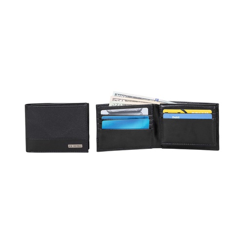  Ben Sherman Mens Manchester Slim Bifold Full-Grain Leather RFID Minimalist Gift Box Wallet