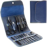 Bihuo Manicure Set, Stainless Steel Professional Pedicure Kit Nail Scissors Grooming Kit - Portable Travel Nail Manicure/Pedicure Tools kit for Men and Women with PU Leather Case (Blue)
