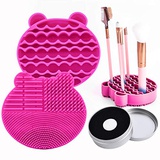Bird&Fish Silicon Makeup Brush Cleaning Mat with Drying Holder Brush Cleaner Mat Portable Bear Shaped Cosmetic Brush Cleaner Pad+Makeup Brush Dry Cleaned Quick Color Removal Sponge Scrubber