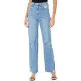 Blank NYC The Franklin Wide Leg and Longer Inseam Jeans with Ripped Knees in Sunset Rider