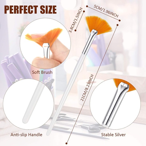  Boao 8 Pieces Fan Facial Brushes Fan Applicator Long Handle Makeup Brush Cosmetic Tools for Makeup (White, Orange)