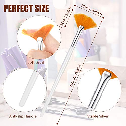  Boao 8 Pieces Fan Facial Brushes Fan Applicator Long Handle Makeup Brush Cosmetic Tools for Makeup (White, Orange)