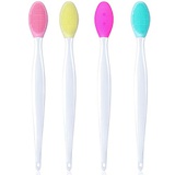 Boao 4 Pieces Silicone Exfoliating Lip Brush Tool Double-sided Soft Lip Brush for Smoother and Fuller Lip Appearance (Rose Red, Yellow, Mint Green, Pink)