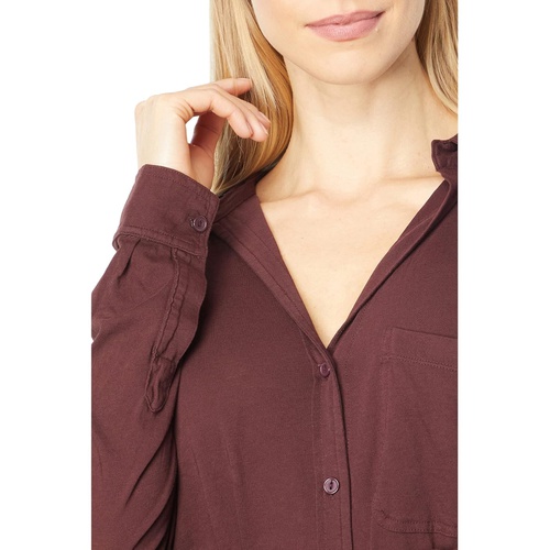  bobi Los Angeles Long Sleeve Button Front Collar Tee in Lightweight Jersey