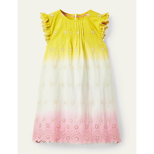 보덴 Boden Broderie Dress - Daffodil Yellow/Pink Ombre