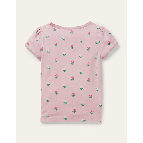 보덴 Boden Short-Sleeved Pointelle Top - Boto Pink Little Flowers