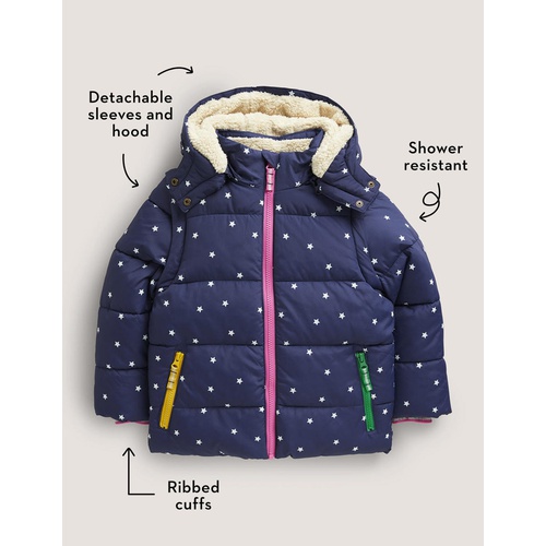 보덴 Boden Navy Star Print Hooded Puffer Jacket - College Navy Confetti Star