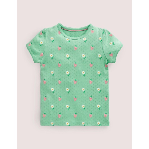 보덴 Boden Short-Sleeved Pointelle Top - Green Daisies/Strawberries