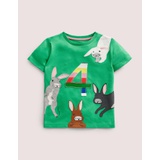 Boden Birthday Applique T-shirt - Aloe Green Bunnies Four
