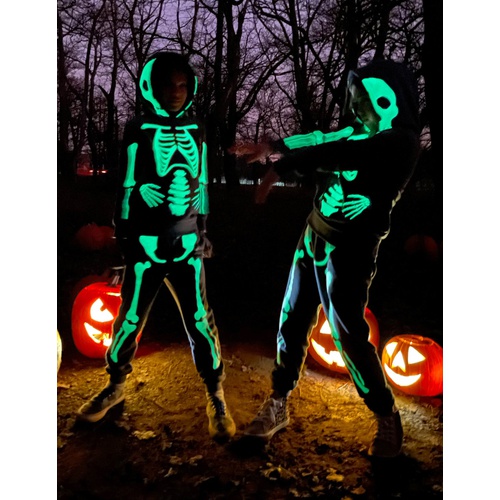 보덴 Boden Glow Print Skeleton Hoodie - Smoke Grey Glowing Skeleton