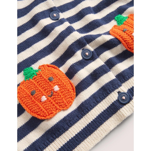 보덴 Boden Navy Stripe Pumpkin Pockets Halloween Cardigan - Navy/Ivory Stripe Pumpkins