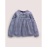 Boden Collared Smocked Woven Top - Riviera Blue Gingham