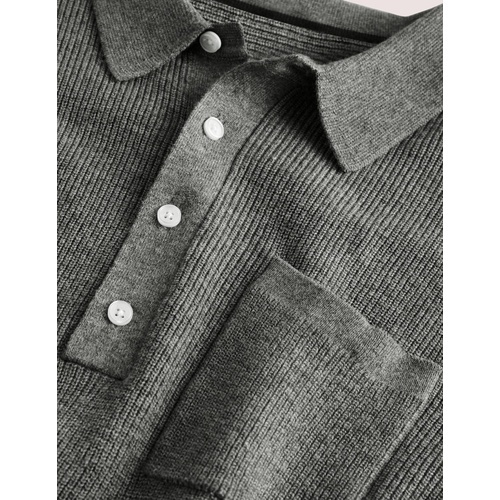 보덴 Boden Knit Long Sleeve Polo - Dark Grey Melange