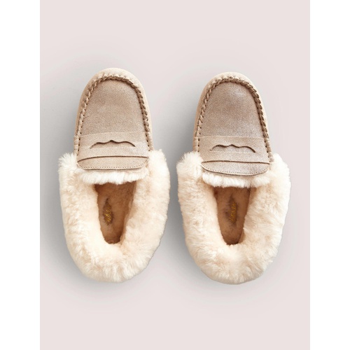 보덴 Boden Metallic Moccasin Slippers - Gold Metallic Suede