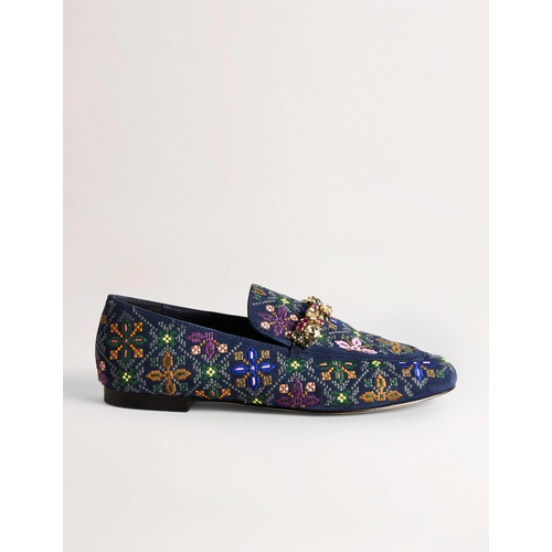 보덴 Boden Embroidered Suede Loafers - Navy Embroidered