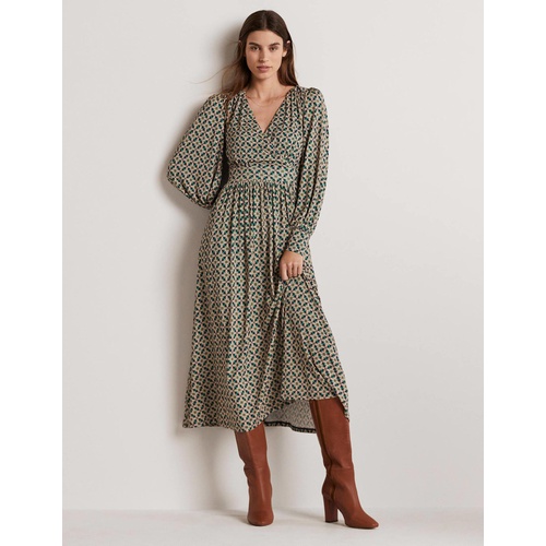 보덴 Boden Fixed Wrap Jersey Midi Dress - Shady Glade, Square Geo