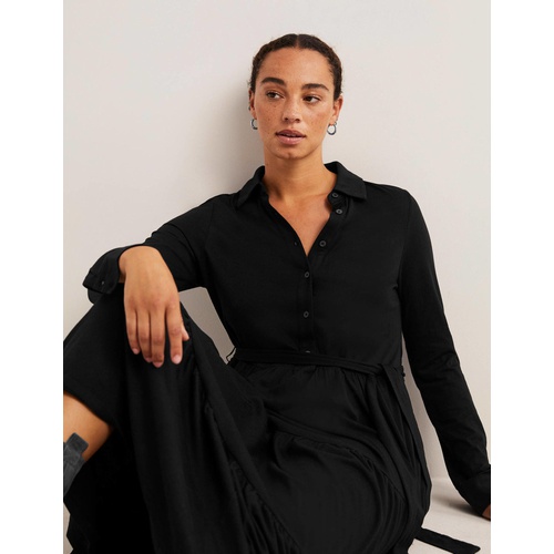보덴 Boden Tiered Jersey Maxi Shirt Dress - Black