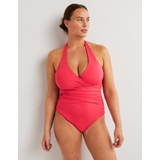 Boden Halter Ruched Swimsuit - Pink Berry