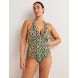 Boden Ruffle Halterneck Swimsuit - Multi, Flora Illusion