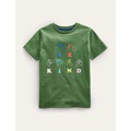 Boden Chain Stitch Slogan T-shirt - Safari Green Be Kind