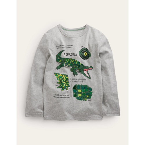 보덴 Boden Printed Educational T-shirt - Grey Marl Crocodiles