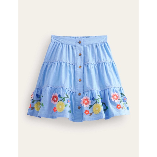 보덴 Boden Embroidered Hem Midi Skirt - Vista Blue Flowers