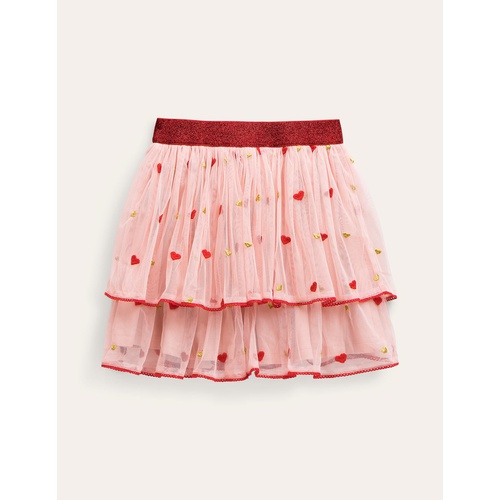 보덴 Boden Embroidered Tulle Skirt - Pink Heart Embroidery