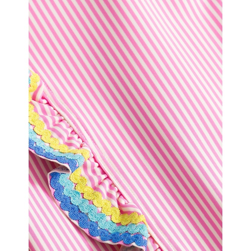 보덴 Boden Long-sleeved Frilly Swimsuit - Tickled pink and ivory stripe