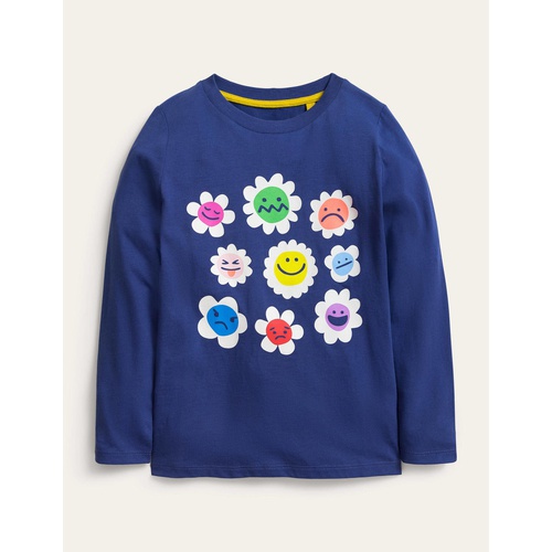 보덴 Boden Long-Sleeved Logo Top - Starboard Blue Flowers