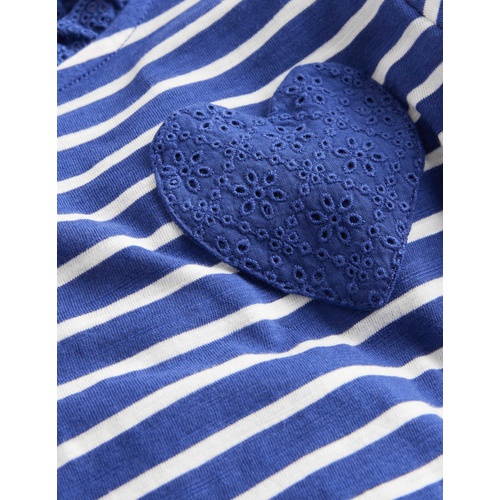 보덴 Boden LS Broderie Pocket T-shirt - Starboard Blue/Ivory