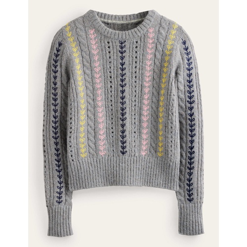 보덴 Boden Fluffy Embroidery Sweater - Grey Melange