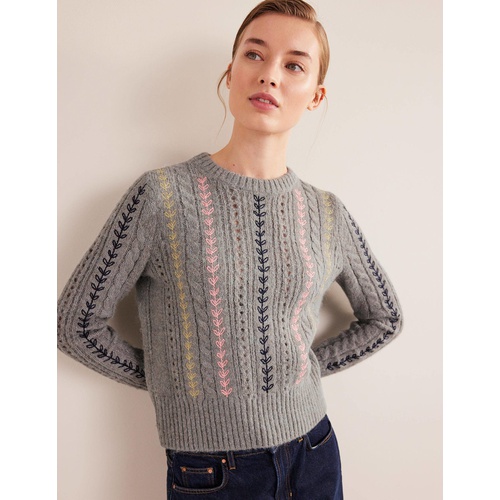 보덴 Boden Fluffy Embroidery Sweater - Grey Melange