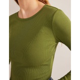 Boden Cotton Ribbed Long Sleeve Top - Washed Khaki