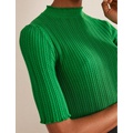 Boden Ribbed High Neck Tee - Green Bee